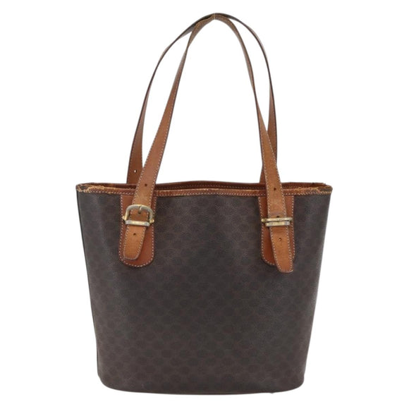 CELINE Macadam Canvas Tote Bag PVC Leather Brown Gold Auth ka2135