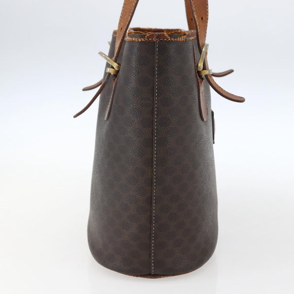 CELINE Macadam Canvas Tote Bag PVC Leather Brown Gold Auth ka2135