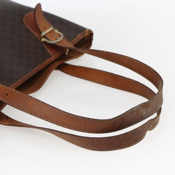 CELINE Macadam Canvas Tote Bag PVC Leather Brown Gold Auth ka2135