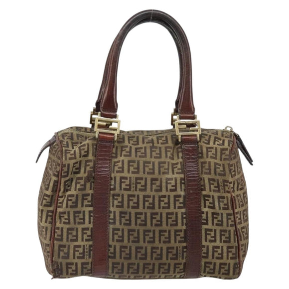 FENDI Zucchino Canvas Hand Bag Beige Gold Auth ka2154