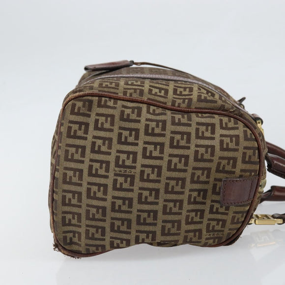 FENDI Zucchino Canvas Hand Bag Beige Gold Auth ka2154