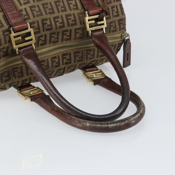 FENDI Zucchino Canvas Hand Bag Beige Gold Auth ka2154