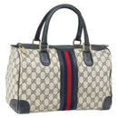 GUCCI GG Supreme Sherry Line Hand Bag PVC Navy Gold Auth ka2155-1