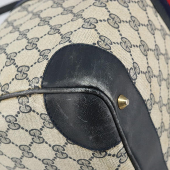 GUCCI GG Supreme Sherry Line Hand Bag PVC Navy Gold Auth ka2155