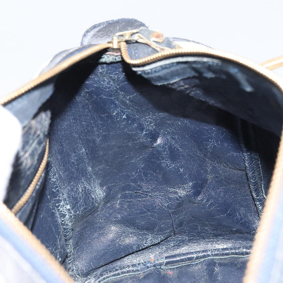 GUCCI GG Supreme Sherry Line Hand Bag PVC Navy Gold Auth ka2155