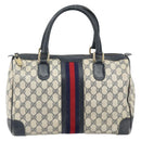 GUCCI GG Supreme Sherry Line Hand Bag PVC Navy Gold Auth ka2155-2