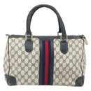 GUCCI GG Supreme Sherry Line Hand Bag PVC Navy Gold Auth ka2155-3
