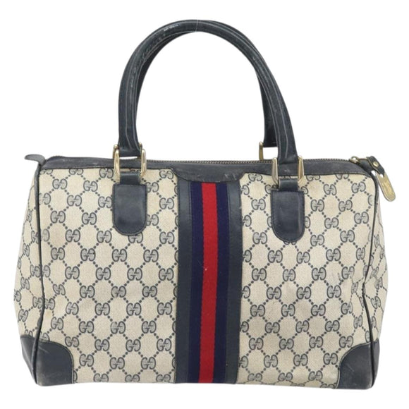 GUCCI GG Supreme Sherry Line Hand Bag PVC Navy Gold Auth ka2155