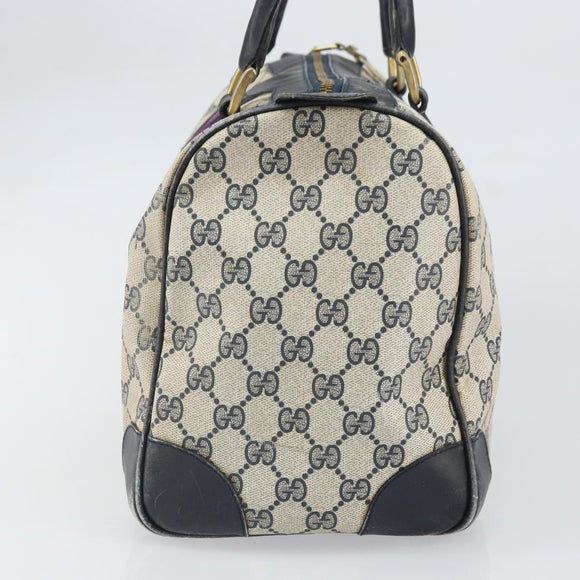 GUCCI GG Supreme Sherry Line Hand Bag PVC Navy Gold Auth ka2155