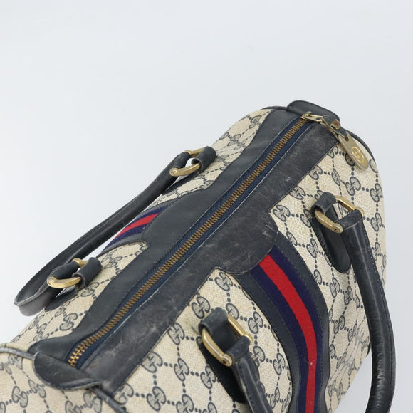 GUCCI GG Supreme Sherry Line Hand Bag PVC Navy Gold Auth ka2155