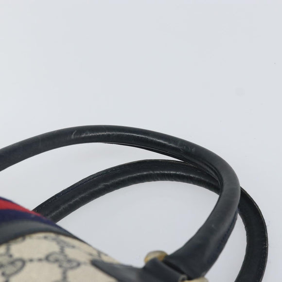 GUCCI GG Supreme Sherry Line Hand Bag PVC Navy Gold Auth ka2155