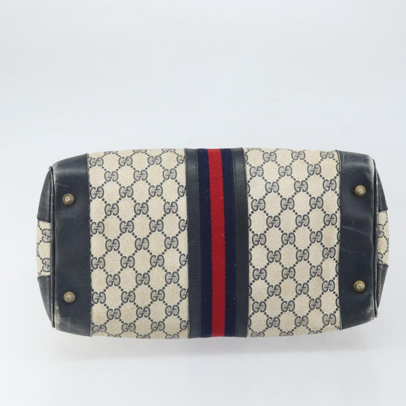 GUCCI GG Supreme Sherry Line Hand Bag PVC Navy Gold Auth ka2155
