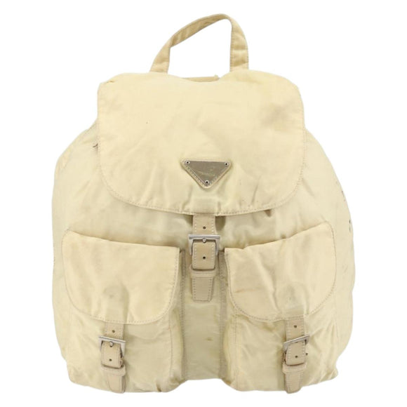 PRADA Backpack Nylon Ivory Silver Auth ka2156