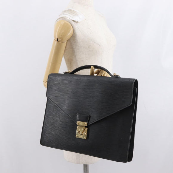 LOUIS VUITTON Epi Porte Documents Bandouliere Briefcase Black M54462 Auth ka2157