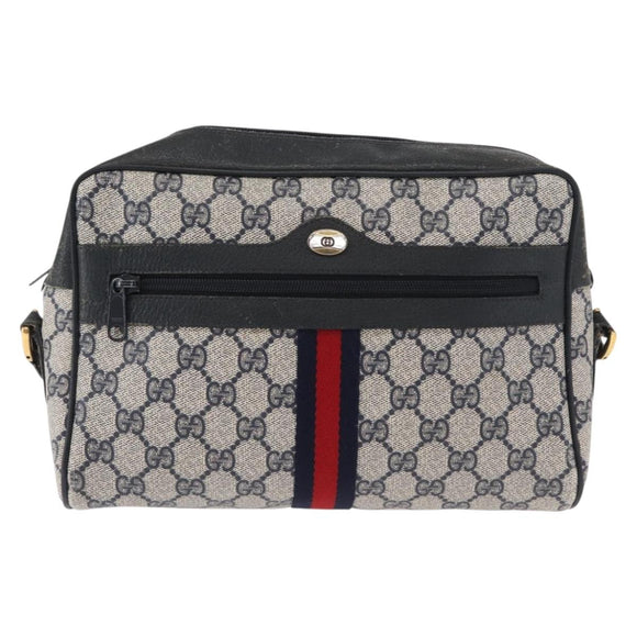 GUCCI GG Supreme Sherry Line Shoulder Bag PVC Navy Gold 68 02 005 Auth ka216