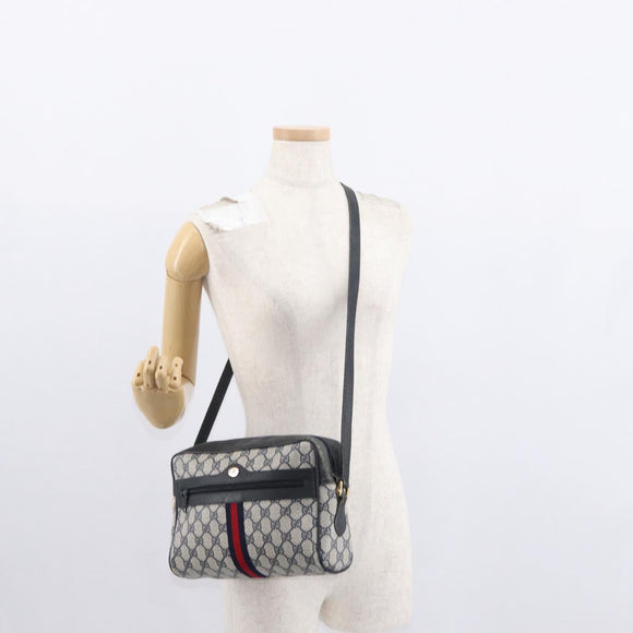 GUCCI GG Supreme Sherry Line Shoulder Bag PVC Navy Gold 68 02 005 Auth ka216