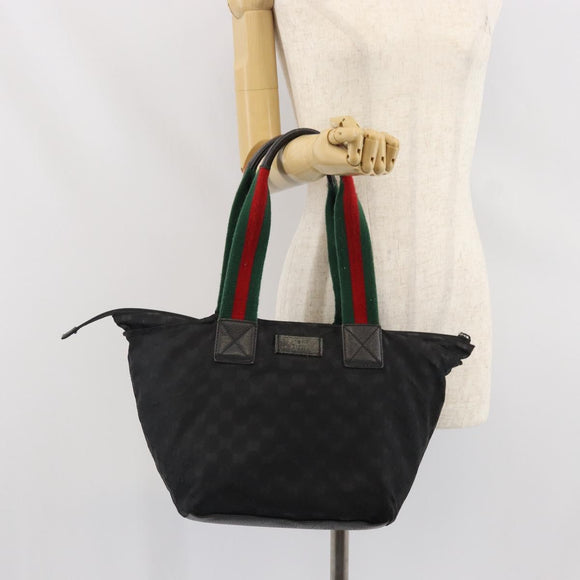 GUCCI GG Canvas Web Sherry Line Hand Bag Black 131230 Auth ka2166