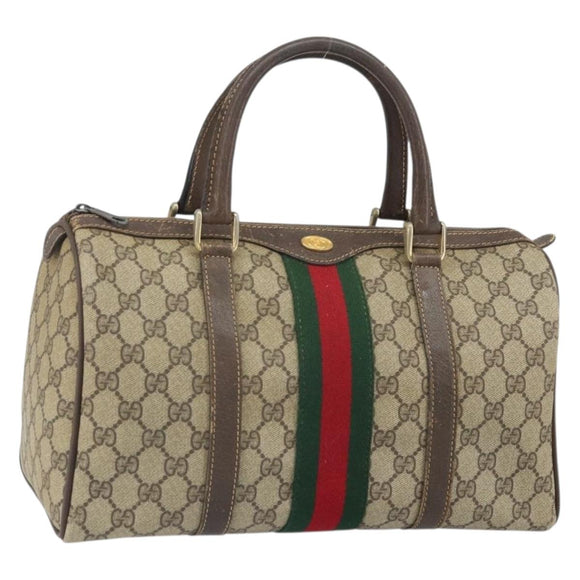 GUCCI GG Supreme Web Sherry Line Hand Bag PVC Beige Gold 24 012 3842 Auth ka2171