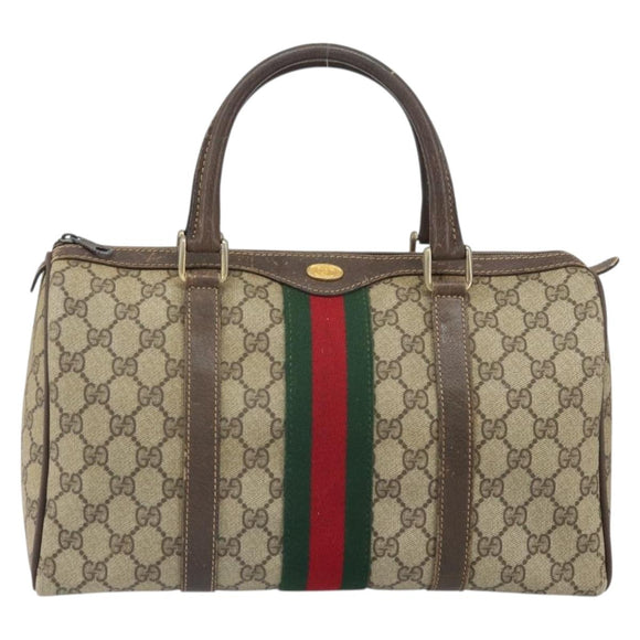 GUCCI GG Supreme Web Sherry Line Hand Bag PVC Beige Gold 24 012 3842 Auth ka2171