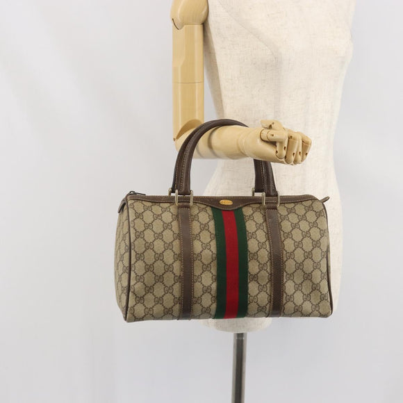GUCCI GG Supreme Web Sherry Line Hand Bag PVC Beige Gold 24 012 3842 Auth ka2171