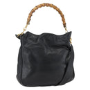 GUCCI Bamboo Shoulder Bag Leather 2way Black Gold 001 2113 1638 Auth ka2177-1