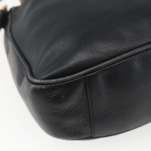 GUCCI Bamboo Shoulder Bag Leather 2way Black Gold 001 2113 1638 Auth ka2177