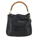 GUCCI Bamboo Shoulder Bag Leather 2way Black Gold 001 2113 1638 Auth ka2177-13