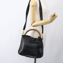GUCCI Bamboo Shoulder Bag Leather 2way Black Gold 001 2113 1638 Auth ka2177-23