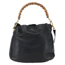 GUCCI Bamboo Shoulder Bag Leather 2way Black Gold 001 2113 1638 Auth ka2177-2