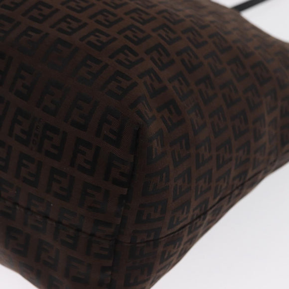 FENDI Zucchino Canvas Tote Bag Brown Silver Auth ka2178