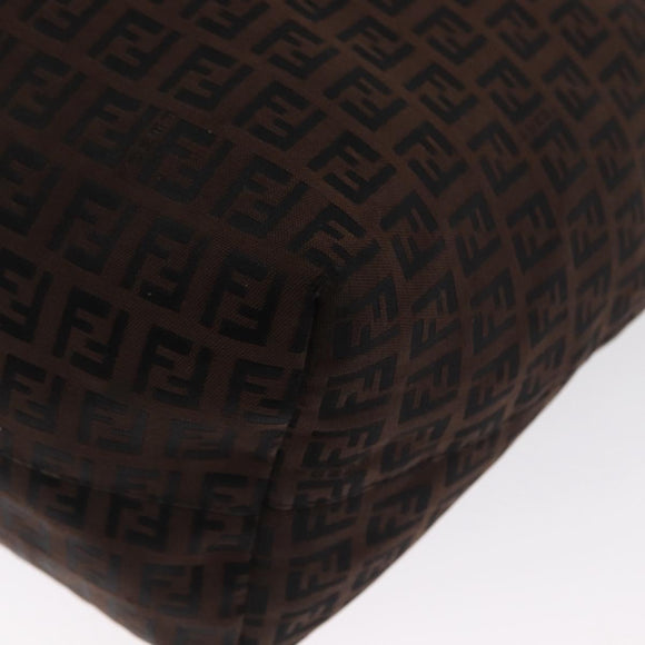 FENDI Zucchino Canvas Tote Bag Brown Silver Auth ka2178