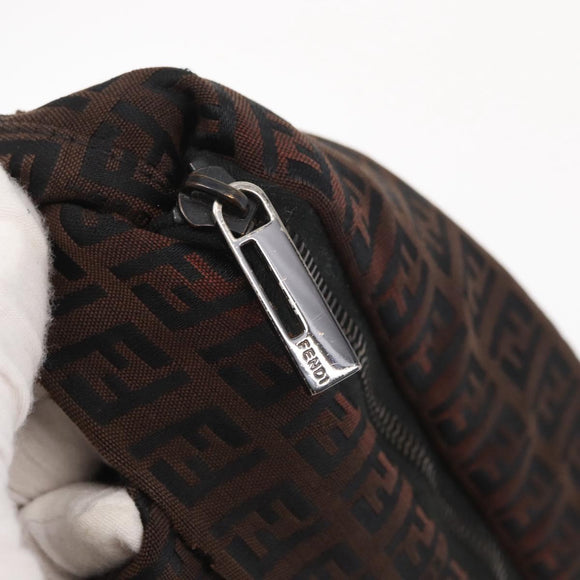 FENDI Zucchino Canvas Tote Bag Brown Silver Auth ka2178