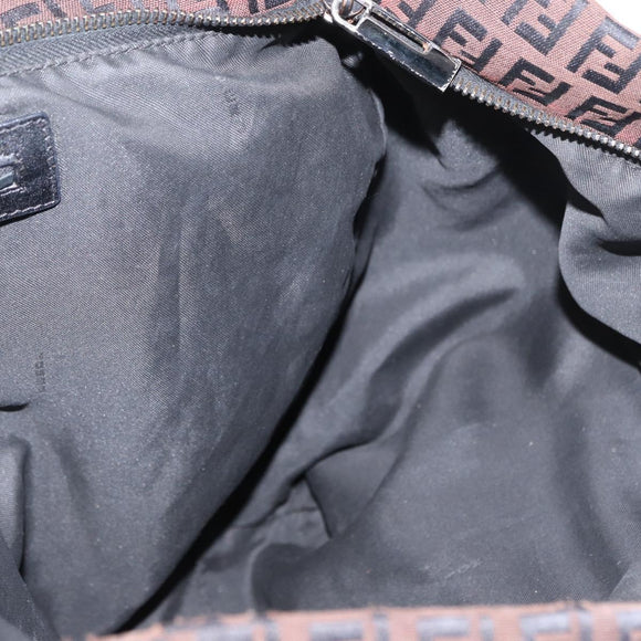 FENDI Zucchino Canvas Tote Bag Brown Silver Auth ka2178