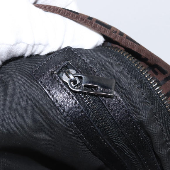 FENDI Zucchino Canvas Tote Bag Brown Silver Auth ka2178