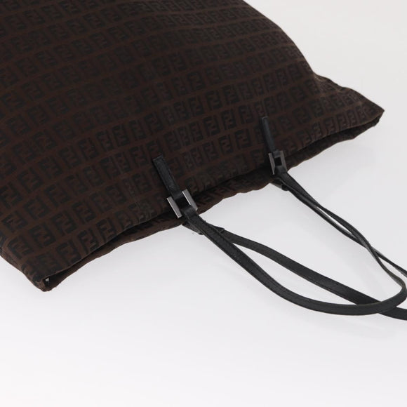 FENDI Zucchino Canvas Tote Bag Brown Silver Auth ka2178