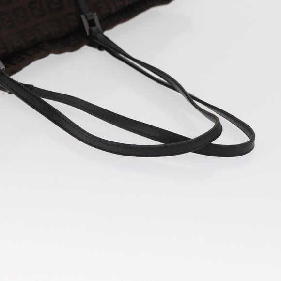 FENDI Zucchino Canvas Tote Bag Brown Silver Auth ka2178