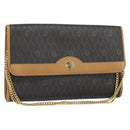 Christian Dior Honeycomb Canvas Chain Shoulder Bag PVC Black Gold Auth ka2188-1