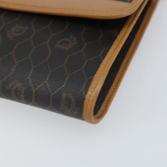 Christian Dior Honeycomb Canvas Chain Shoulder Bag PVC Black Gold Auth ka2188