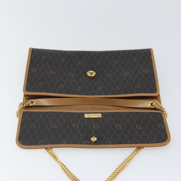 Christian Dior Honeycomb Canvas Chain Shoulder Bag PVC Black Gold Auth ka2188