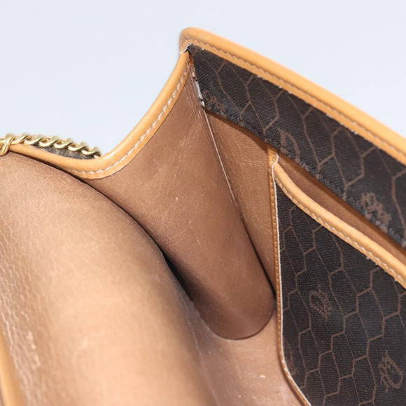 Christian Dior Honeycomb Canvas Chain Shoulder Bag PVC Black Gold Auth ka2188