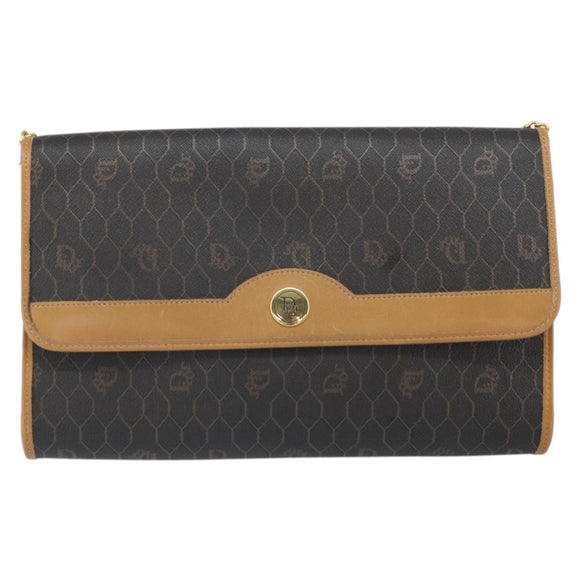 Christian Dior Honeycomb Canvas Chain Shoulder Bag PVC Black Gold Auth ka2188