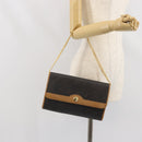 Christian Dior Honeycomb Canvas Chain Shoulder Bag PVC Black Gold Auth ka2188-21