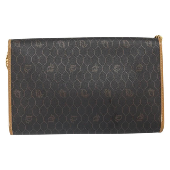 Christian Dior Honeycomb Canvas Chain Shoulder Bag PVC Black Gold Auth ka2188