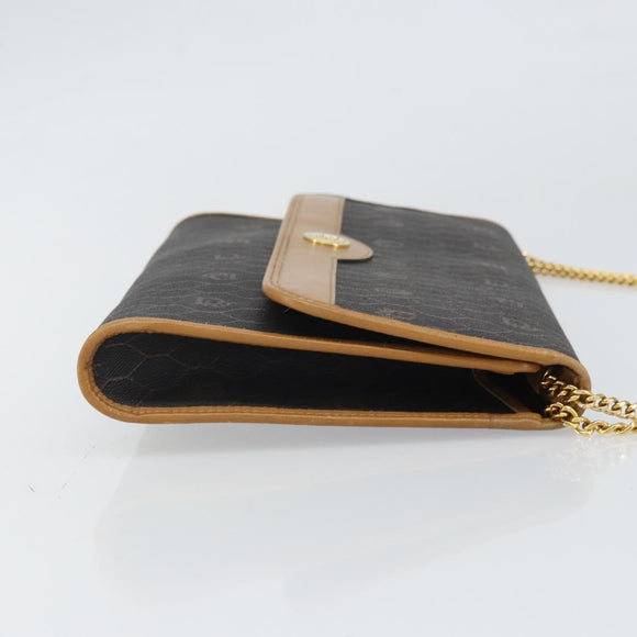 Christian Dior Honeycomb Canvas Chain Shoulder Bag PVC Black Gold Auth ka2188