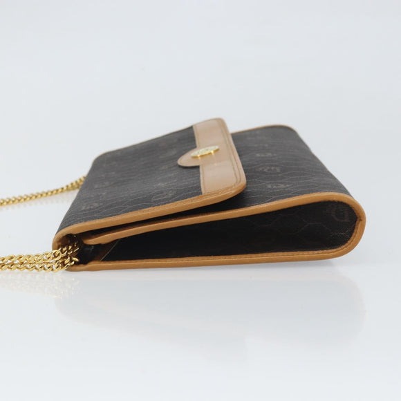 Christian Dior Honeycomb Canvas Chain Shoulder Bag PVC Black Gold Auth ka2188