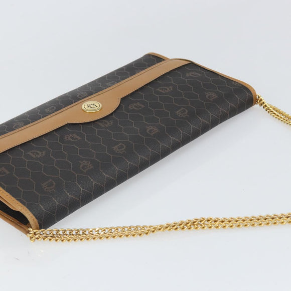 Christian Dior Honeycomb Canvas Chain Shoulder Bag PVC Black Gold Auth ka2188