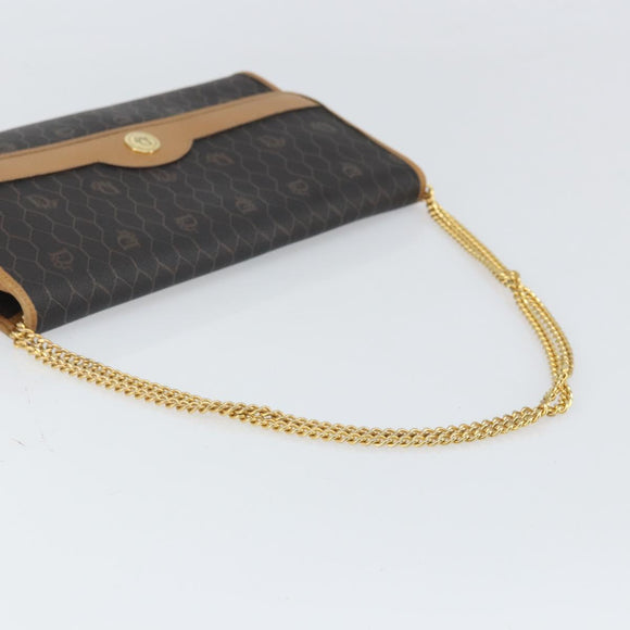Christian Dior Honeycomb Canvas Chain Shoulder Bag PVC Black Gold Auth ka2188
