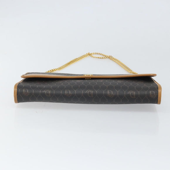 Christian Dior Honeycomb Canvas Chain Shoulder Bag PVC Black Gold Auth ka2188