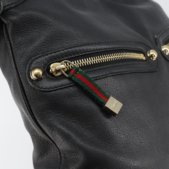 GUCCI Shoulder Bag Leather Black Gold 154392 Auth ka220