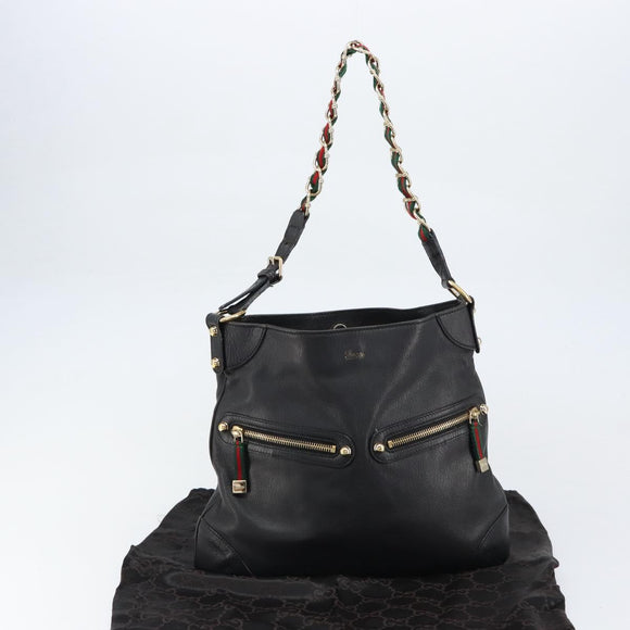 GUCCI Shoulder Bag Leather Black Gold 154392 Auth ka220